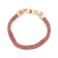 Gold-plated bracelet with three rows of pink stones and a rectangular clasp