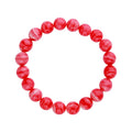 Stretch bracelet of red-pink imitation rhodochrosite beads with white stripes