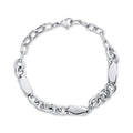 Unisex bracelet with links of varying sizes and three faceted platinum-plated details