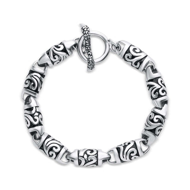 Engraved ornament link bracelet, 21 cm