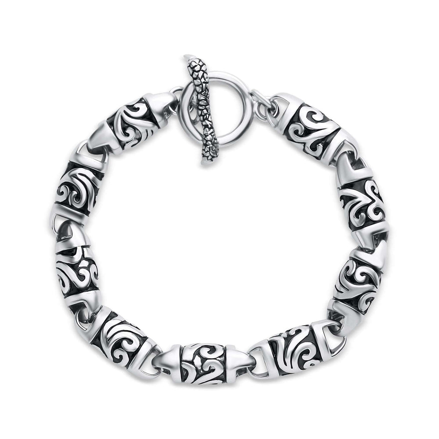 Engraved ornament link bracelet, 21 cm