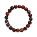 Stretch bracelet of reddish brown goldstone beads with two crystal spacers
