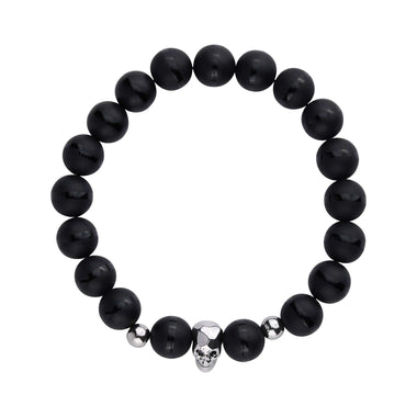 Matte black agate skull bracelet
