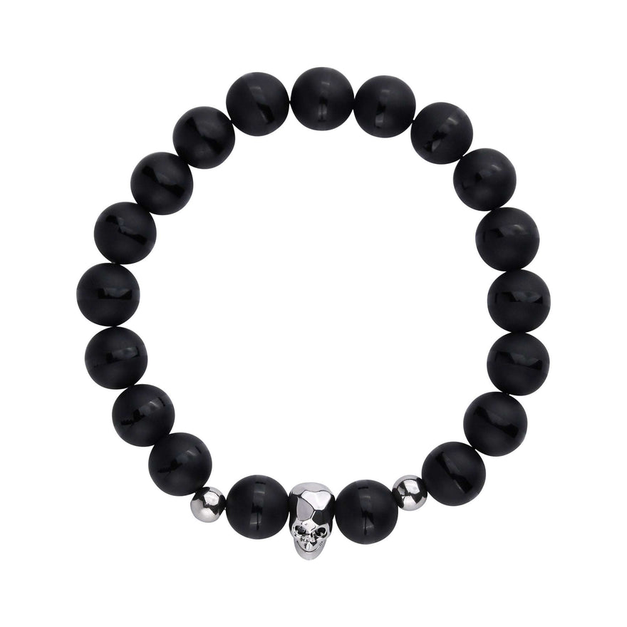 Matte black agate skull bracelet