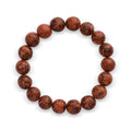 Chrysanthemum stone bracelet with red-brown patterned beads on a white background
