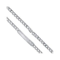 Close-up of a chunky silver-tone chain and Greek key plate with cubic zirconia