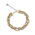 Braided three-chain bracelet in gold, rose gold and silver tones, lobster clasp