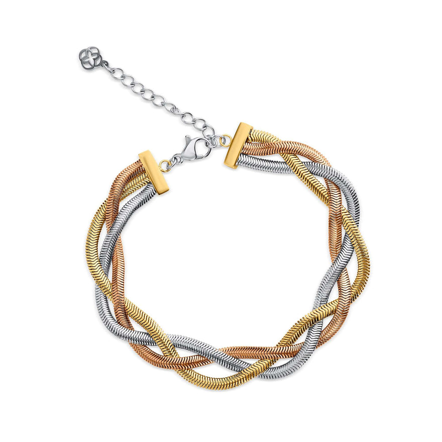 Three-tone braided chain bracelet