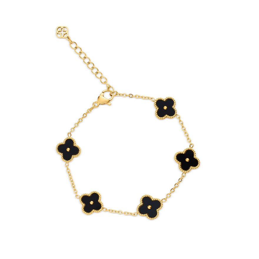 Black enamel clover chain bracelet