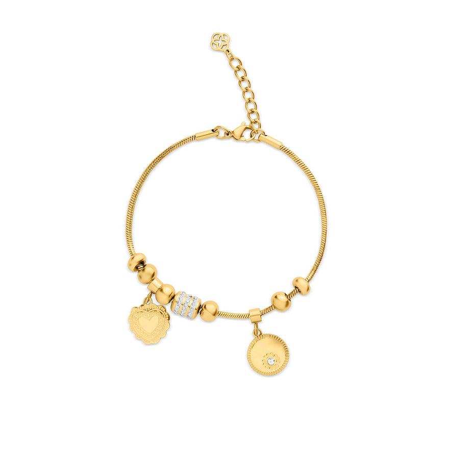 Heart and medallion charm bracelet