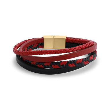 Red and black layered leather bracelet