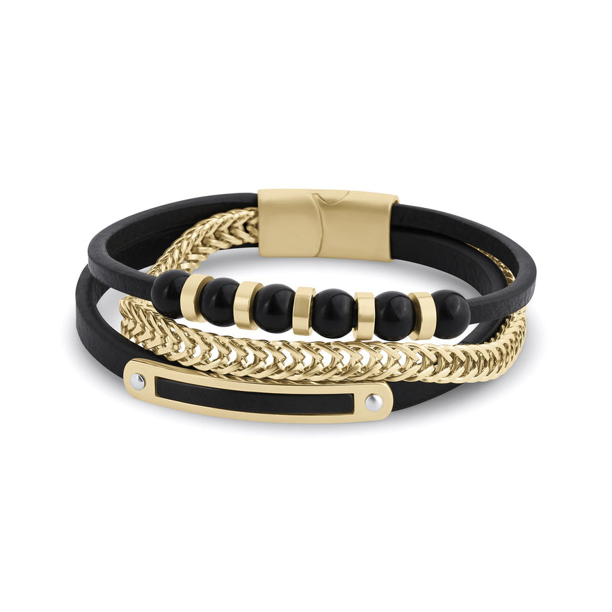 Layered leather and bead bracelet