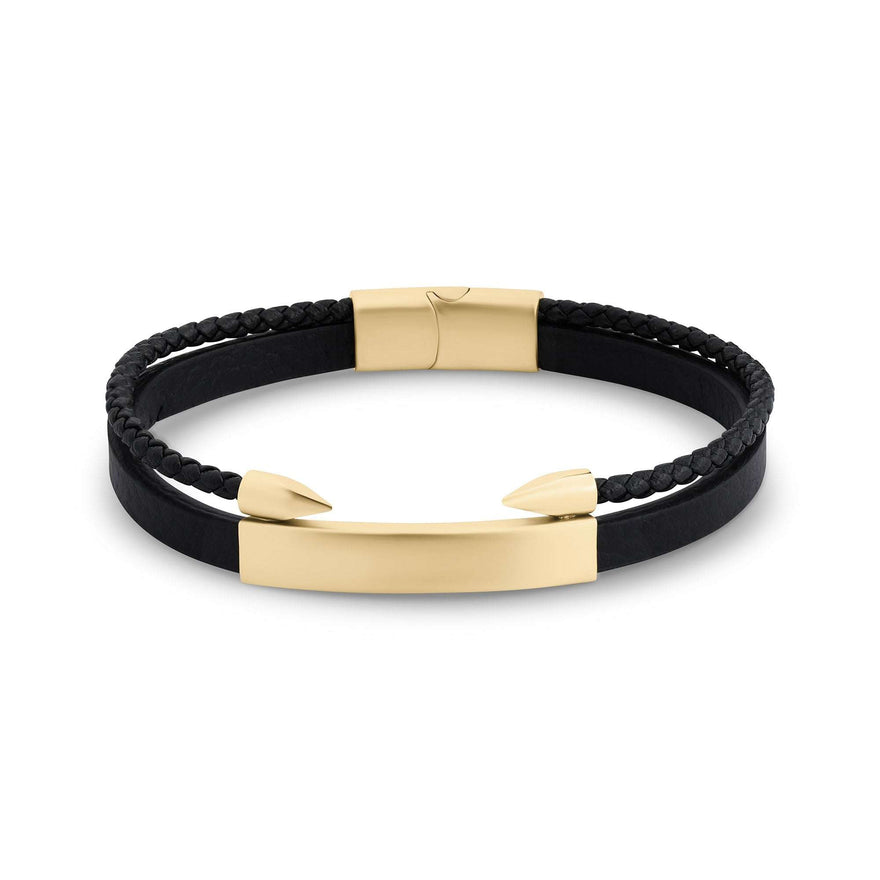 Black leather bar bracelet, 10 mm wide