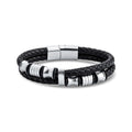Men's braided black leather bracelet with silver-tone steel details and magnetic clasp